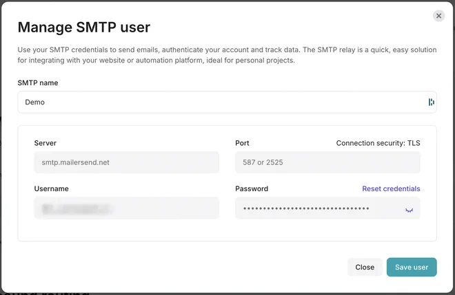 SMTP user settings