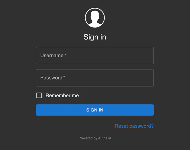 Authelia login screen