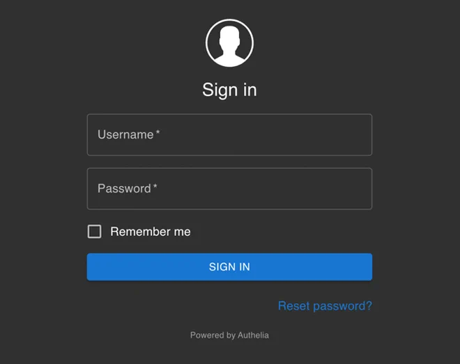 Authelia login screen