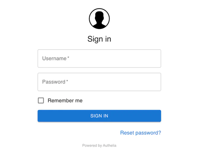Authelia login screen