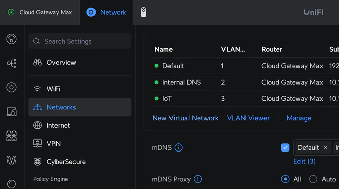 Adding a new Virtual Network in the UniFi portal