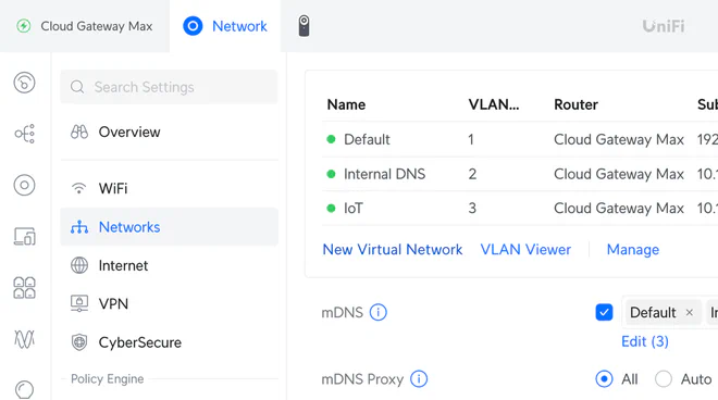 Adding a new Virtual Network in the UniFi portal