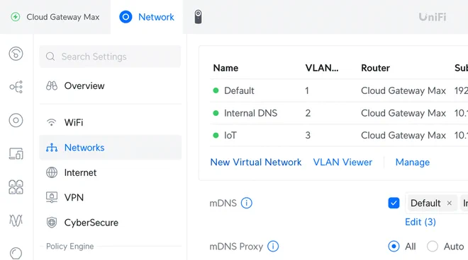 Adding a new Virtual Network in the UniFi portal